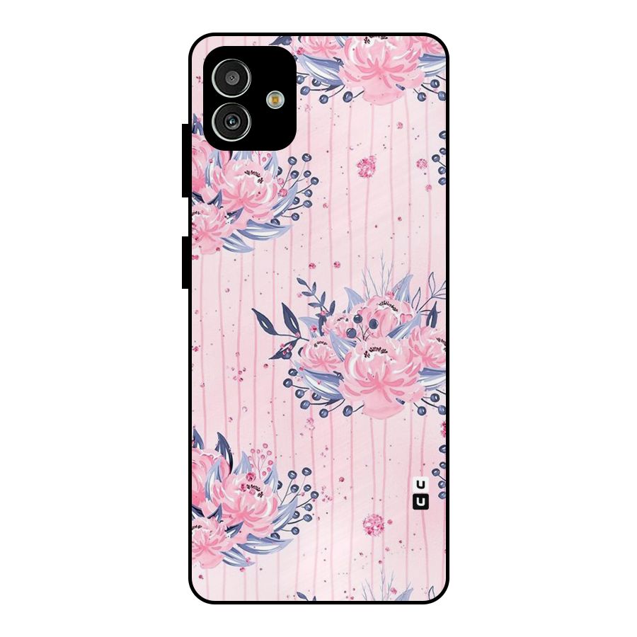Pink Floral and Stripes Metal Back Case for Galaxy M13 5G