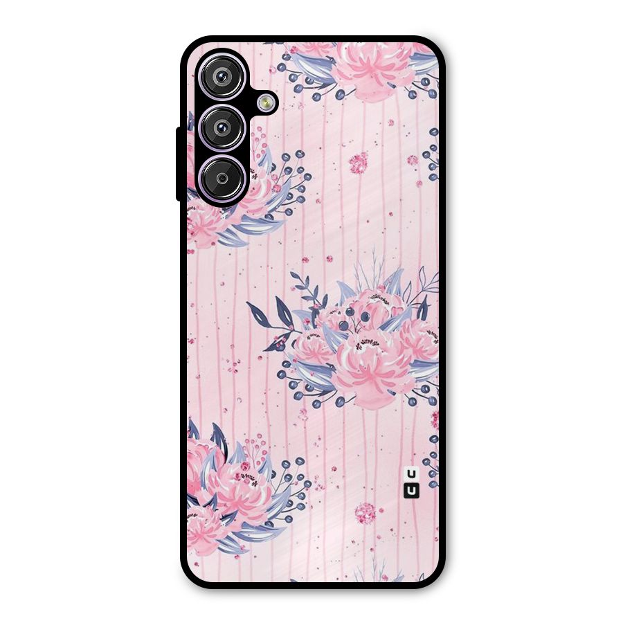 Pink Floral and Stripes Metal Back Case for Galaxy M15