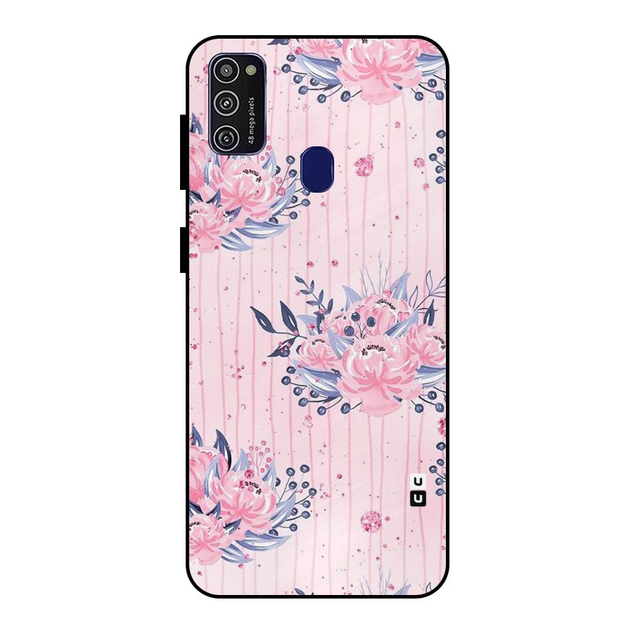 Pink Floral and Stripes Metal Back Case for Galaxy M21