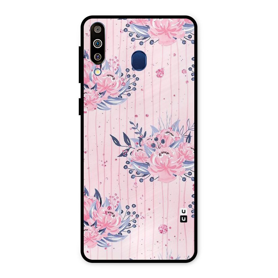 Pink Floral and Stripes Metal Back Case for Galaxy M30