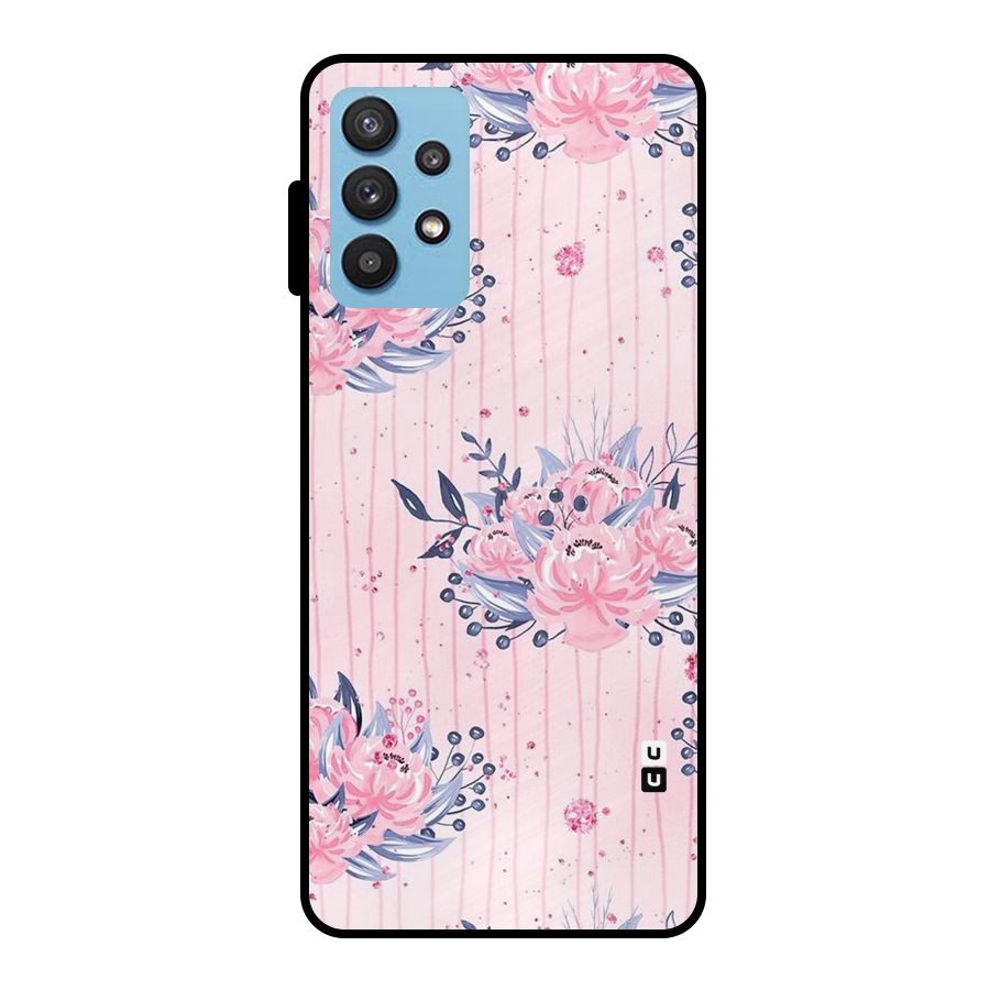 Pink Floral and Stripes Metal Back Case for Galaxy M32 5G