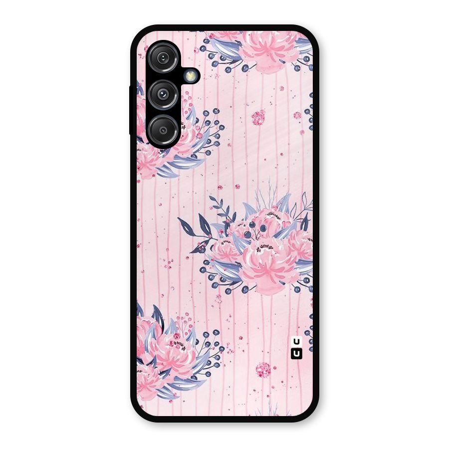 Pink Floral and Stripes Metal Back Case for Galaxy M34 5G