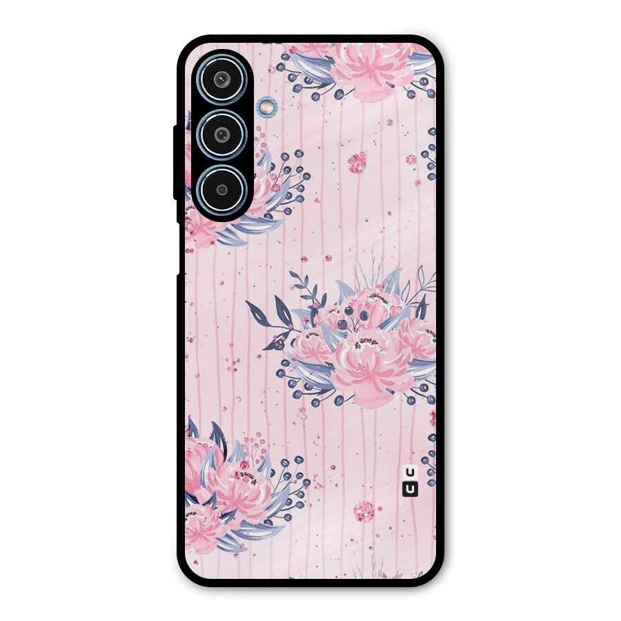 Pink Floral and Stripes Metal Back Case for Galaxy M35