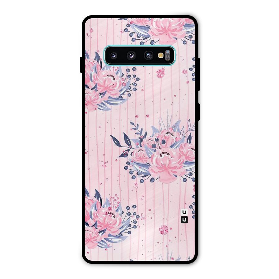 Pink Floral and Stripes Metal Back Case for Galaxy S10 Plus