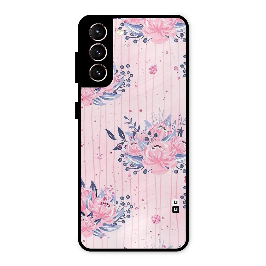 Pink Floral and Stripes Metal Back Case for Galaxy S21 5G