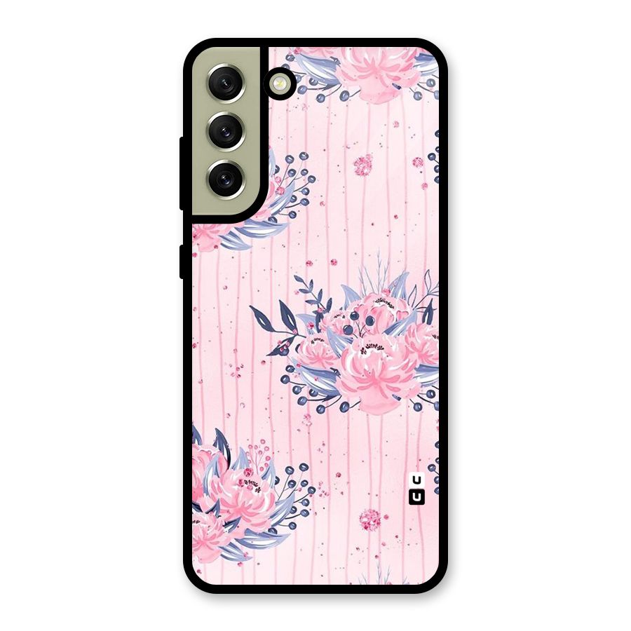 Pink Floral and Stripes Metal Back Case for Galaxy S21 FE 5G (2023)
