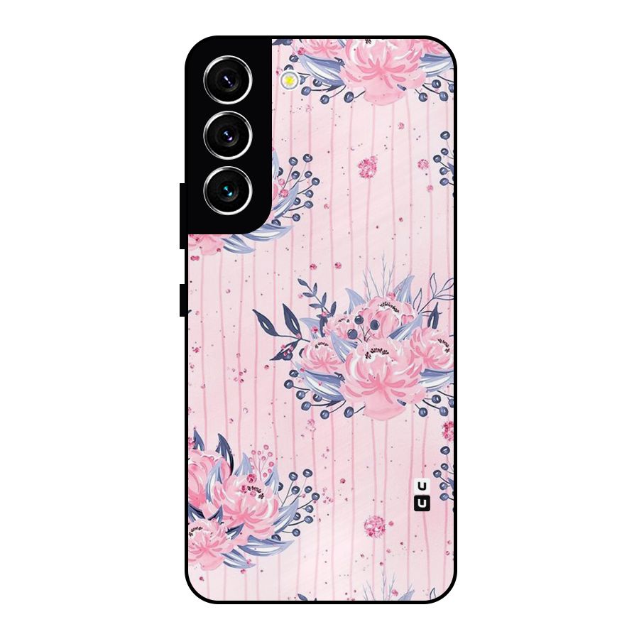 Pink Floral and Stripes Metal Back Case for Galaxy S22 5G