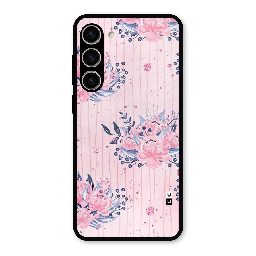 Pink Floral and Stripes Metal Back Case for Galaxy S23 Plus