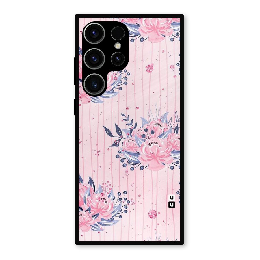 Pink Floral and Stripes Metal Back Case for Galaxy S23 Ultra