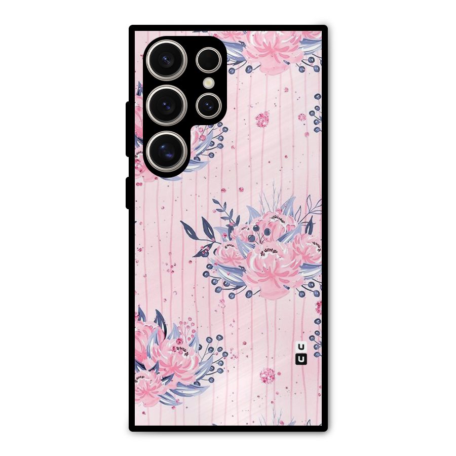Pink Floral and Stripes Metal Back Case for Galaxy S24 Ultra