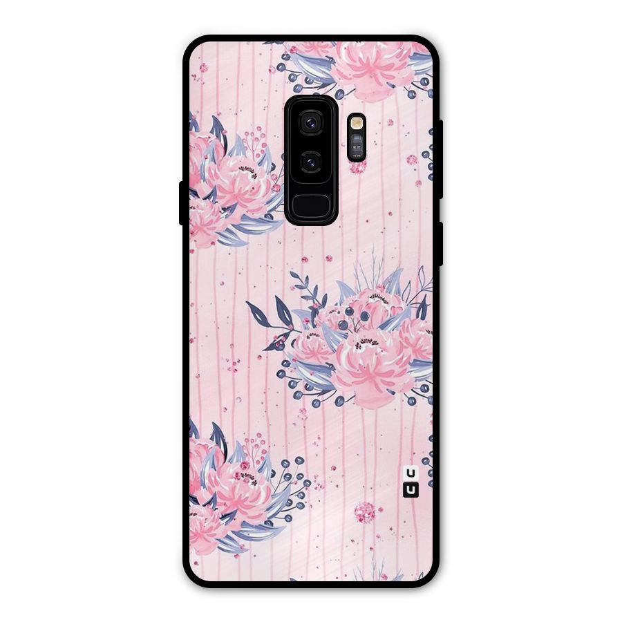 Pink Floral and Stripes Metal Back Case for Galaxy S9 Plus