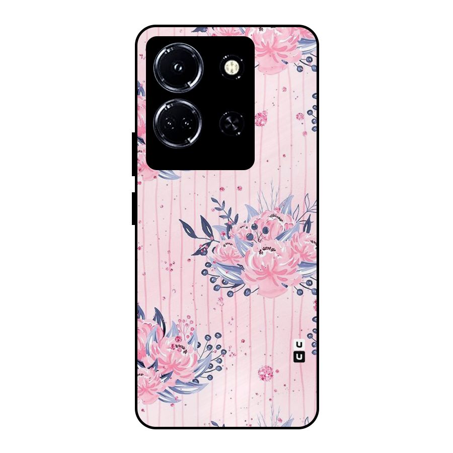 Pink Floral and Stripes Metal Back Case for Infinix Note 30 5G
