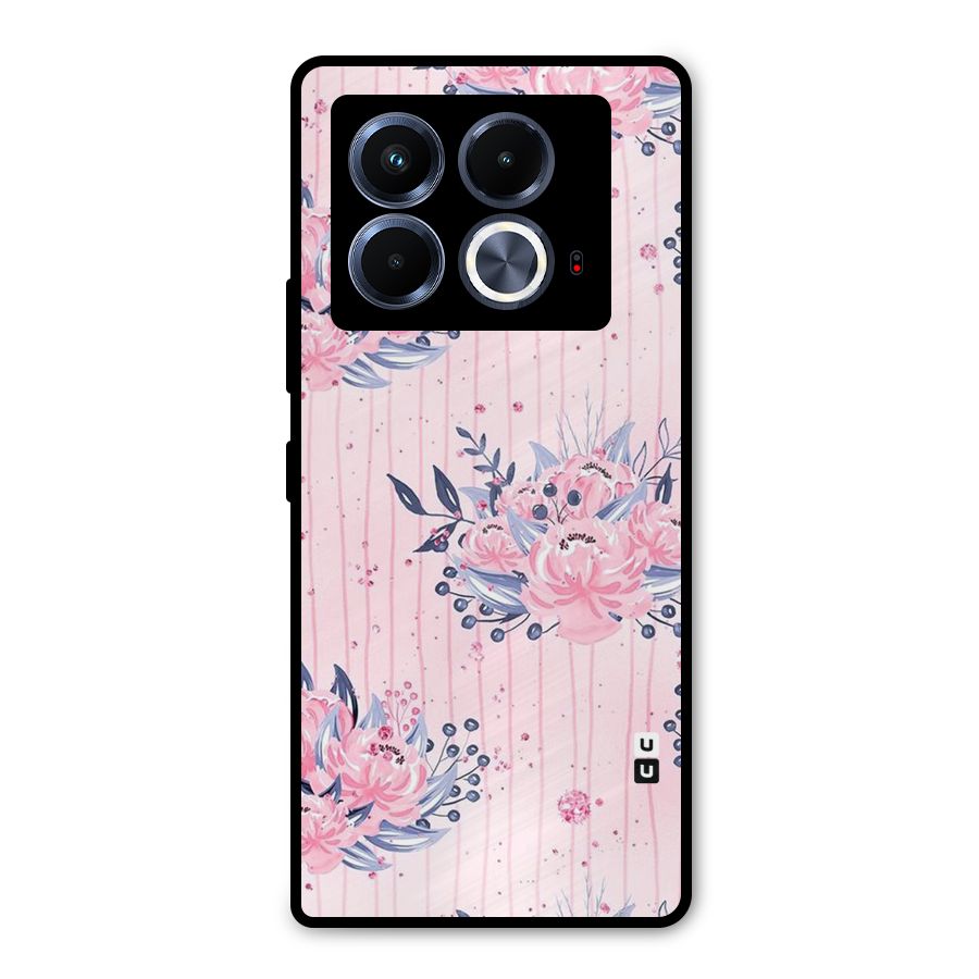 Pink Floral and Stripes Metal Back Case for Infinix Note 40 5G