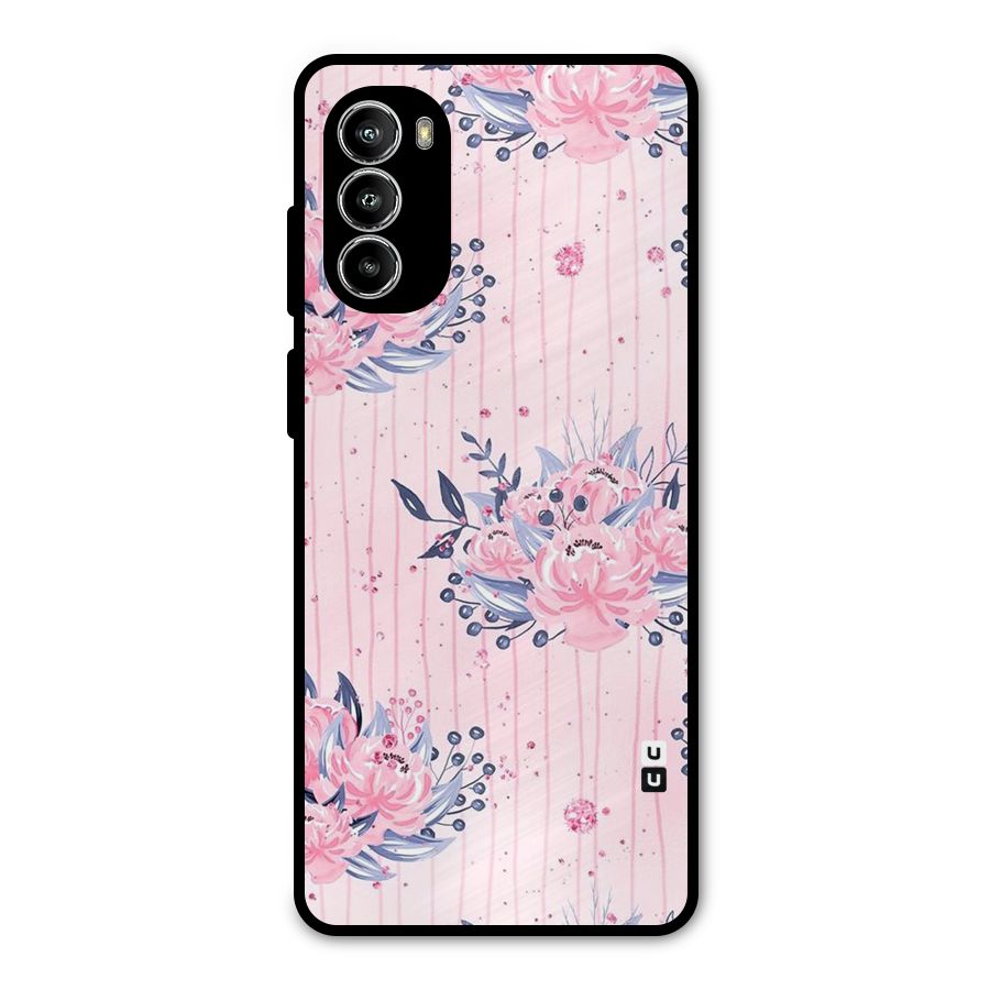 Pink Floral and Stripes Metal Back Case for Moto G52
