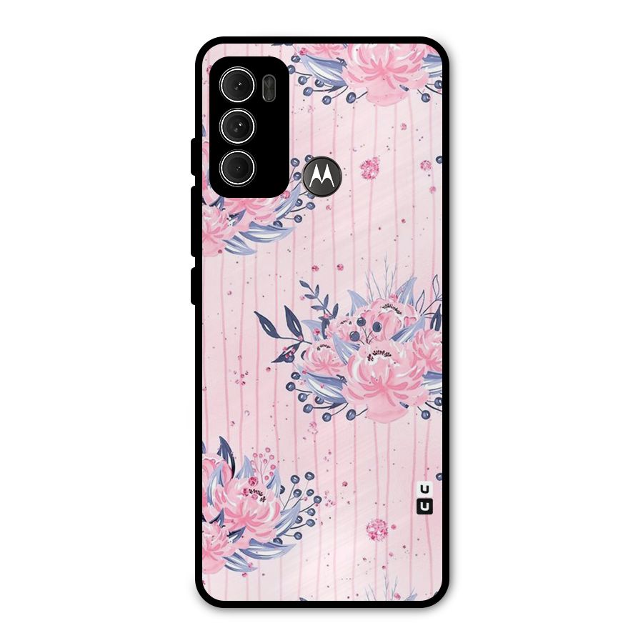 Pink Floral and Stripes Metal Back Case for Moto G60