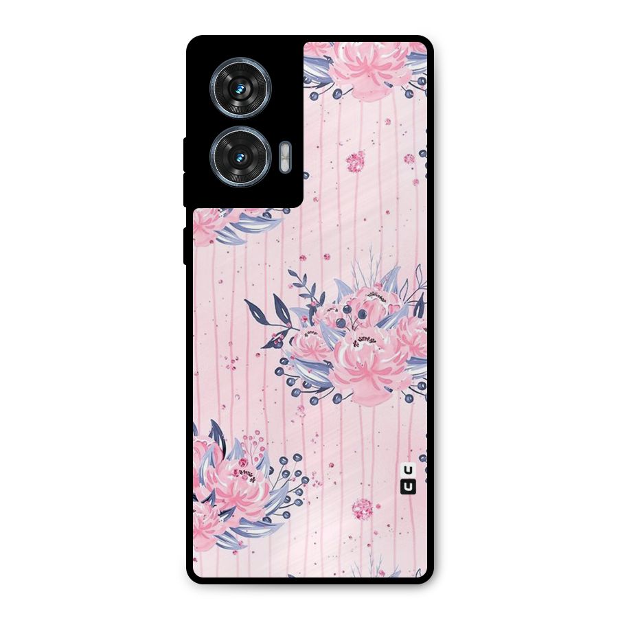 Pink Floral and Stripes Metal Back Case for Motorola Edge 50 Fusion