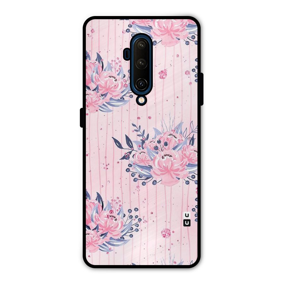 Pink Floral and Stripes Metal Back Case for OnePlus 7T Pro