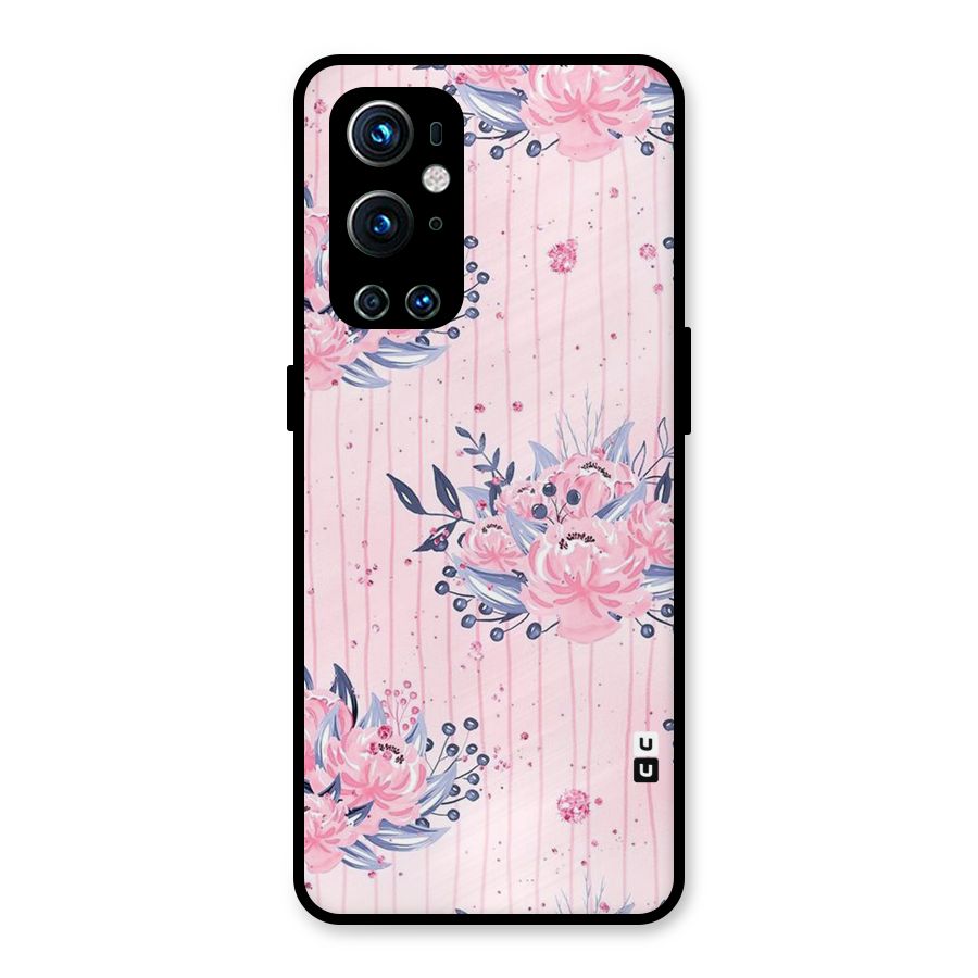 Pink Floral and Stripes Metal Back Case for OnePlus 9 Pro