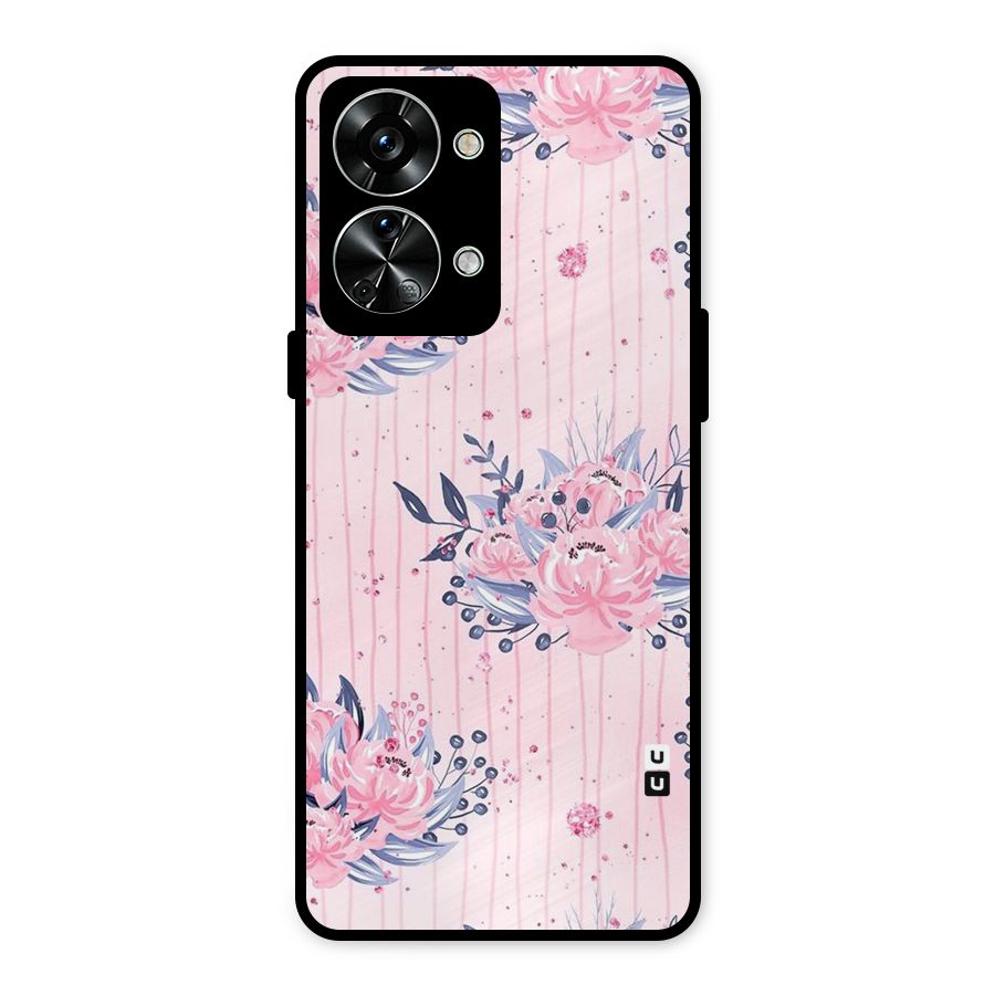 Pink Floral and Stripes Metal Back Case for OnePlus Nord 2T