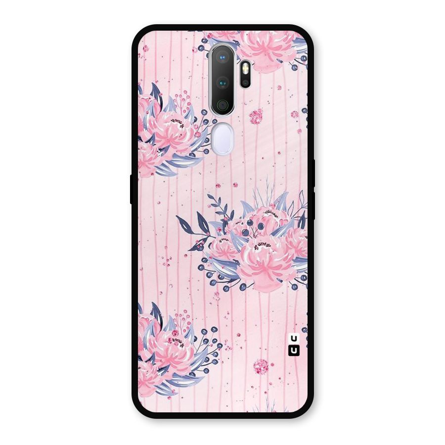 Pink Floral and Stripes Metal Back Case for Oppo A9 (2020)