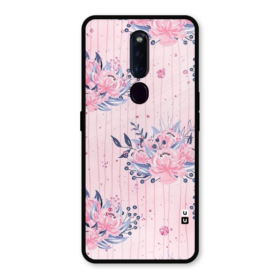 Pink Floral and Stripes Metal Back Case for Oppo F11 Pro
