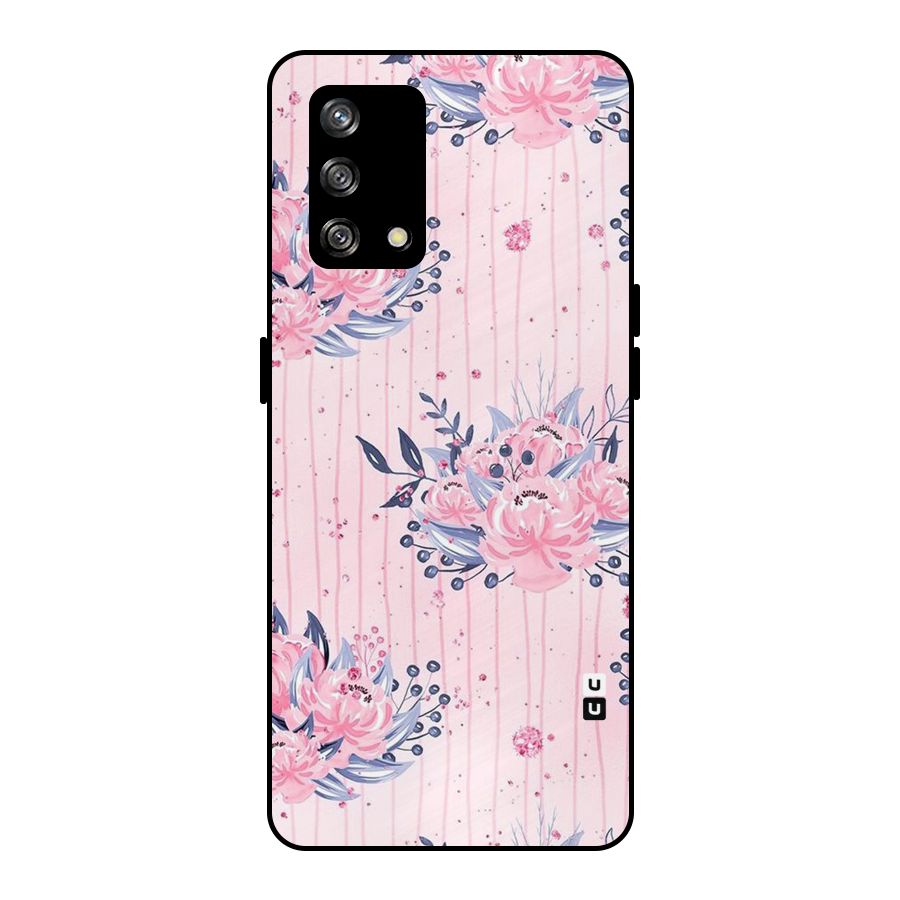 Pink Floral and Stripes Metal Back Case for Oppo F19