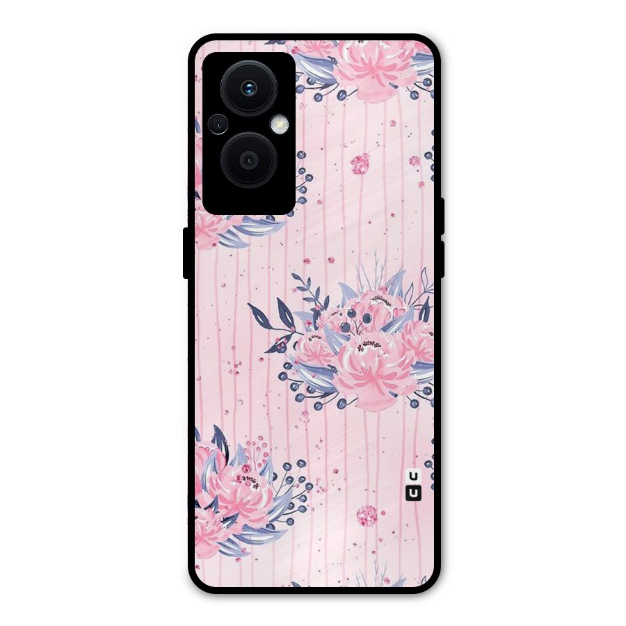 Pink Floral and Stripes Metal Back Case for Oppo F21 Pro 5G