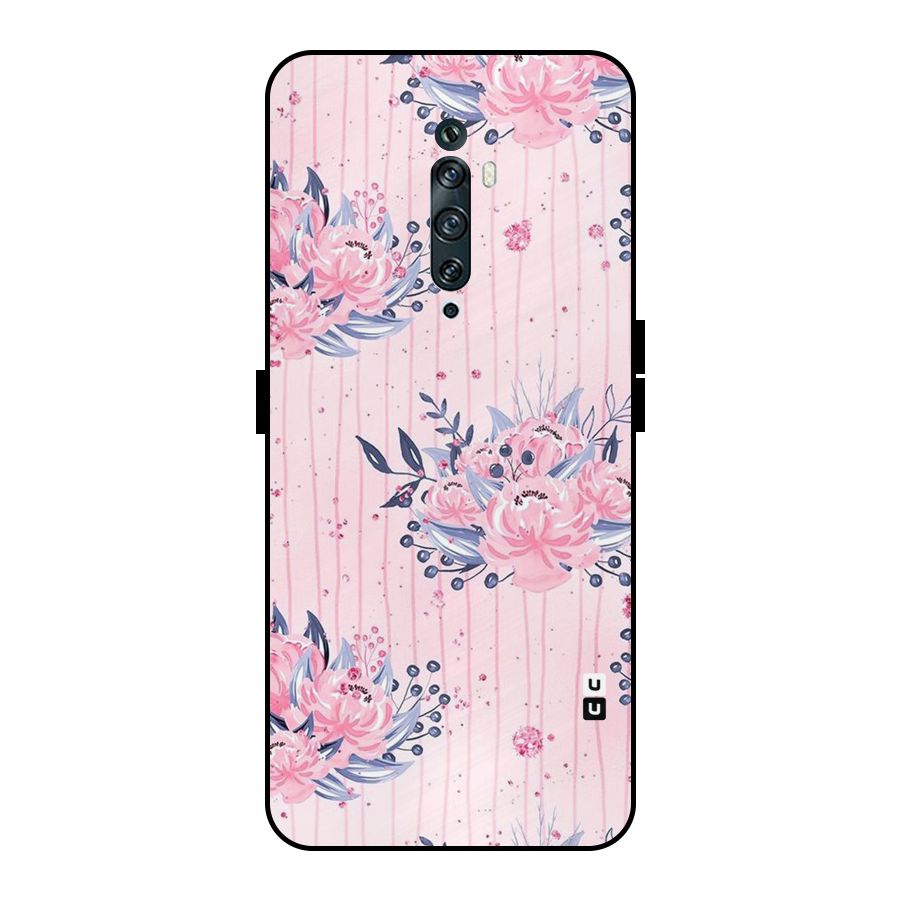 Pink Floral and Stripes Metal Back Case for Oppo Reno2 F