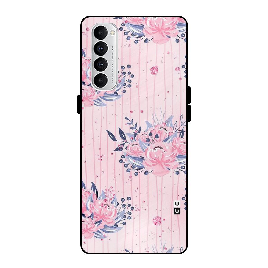 Pink Floral and Stripes Metal Back Case for Oppo Reno4 Pro