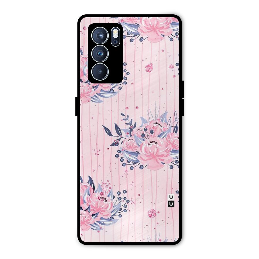 Pink Floral and Stripes Metal Back Case for Oppo Reno6 Pro 5G