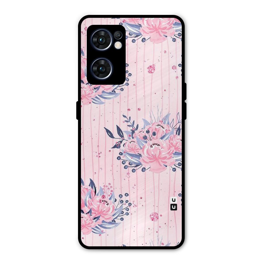 Pink Floral and Stripes Metal Back Case for Oppo Reno7 5G