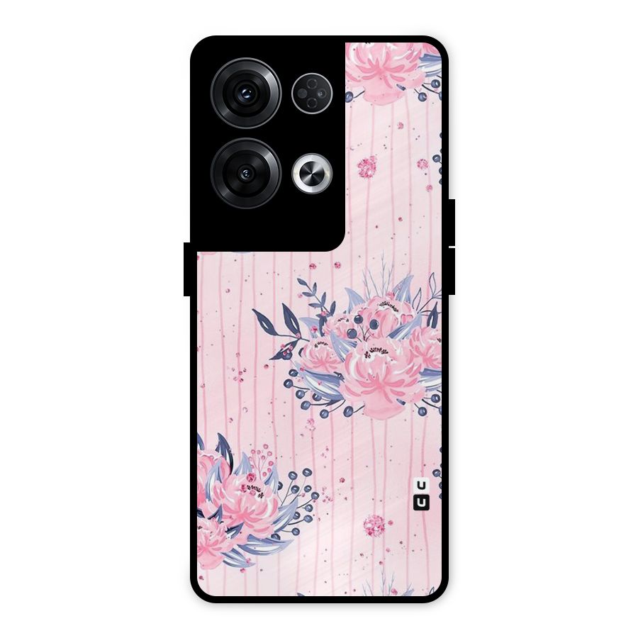 Pink Floral and Stripes Metal Back Case for Oppo Reno8 Pro 5G