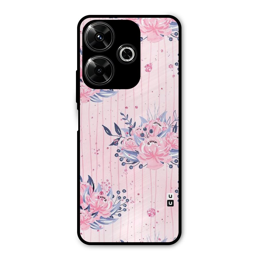 Pink Floral and Stripes Metal Back Case for Poco M6 Plus