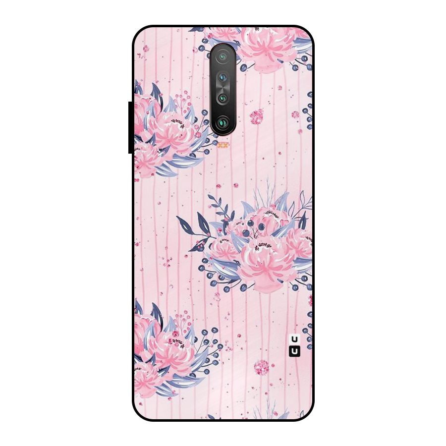 Pink Floral and Stripes Metal Back Case for Poco X2