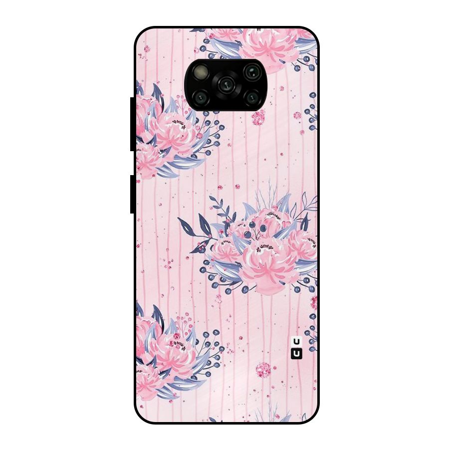 Pink Floral and Stripes Metal Back Case for Poco X3