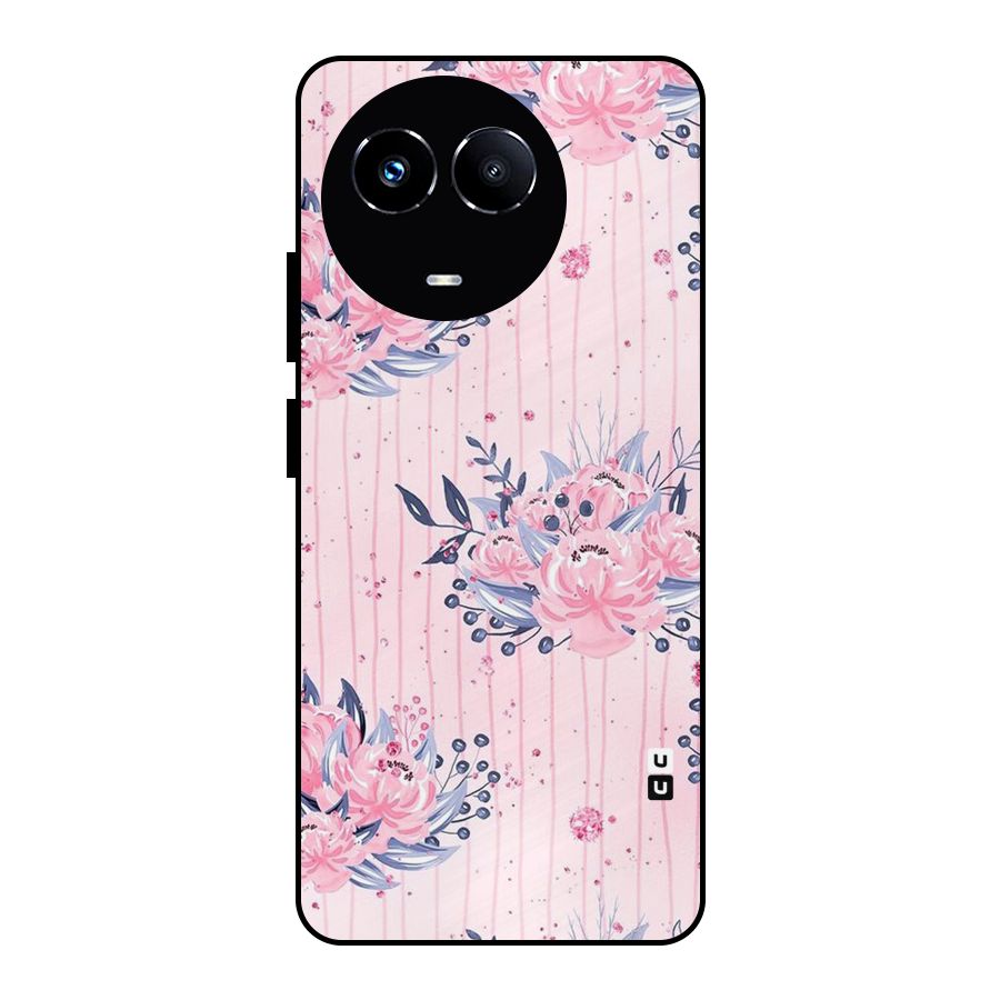 Pink Floral and Stripes Metal Back Case for Realme 11 5G
