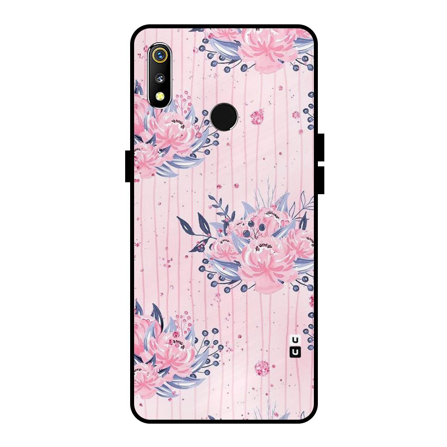 Pink Floral and Stripes Metal Back Case for Realme 3i