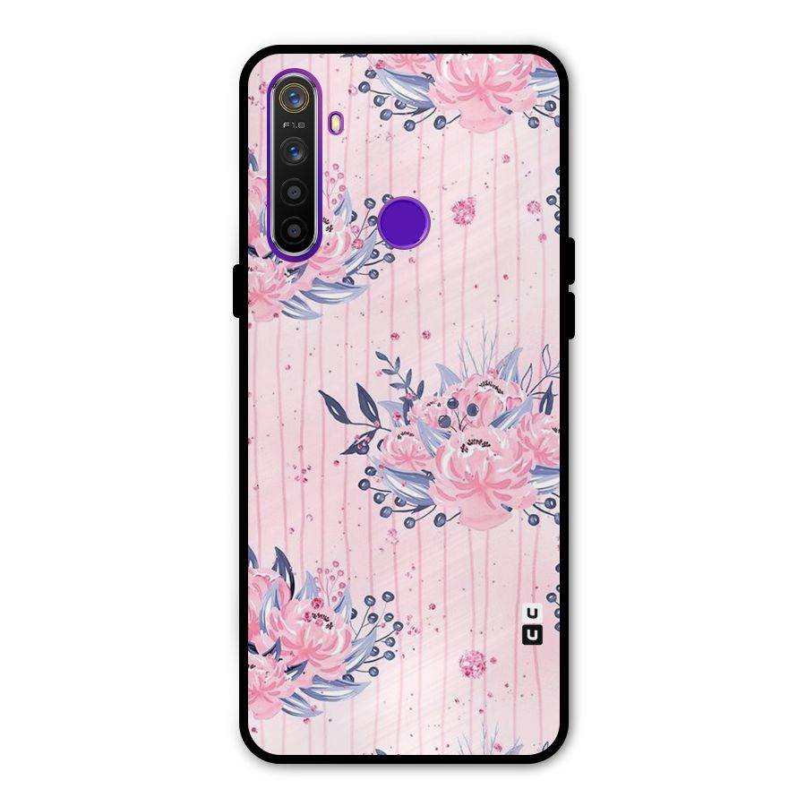Pink Floral and Stripes Metal Back Case for Realme 5