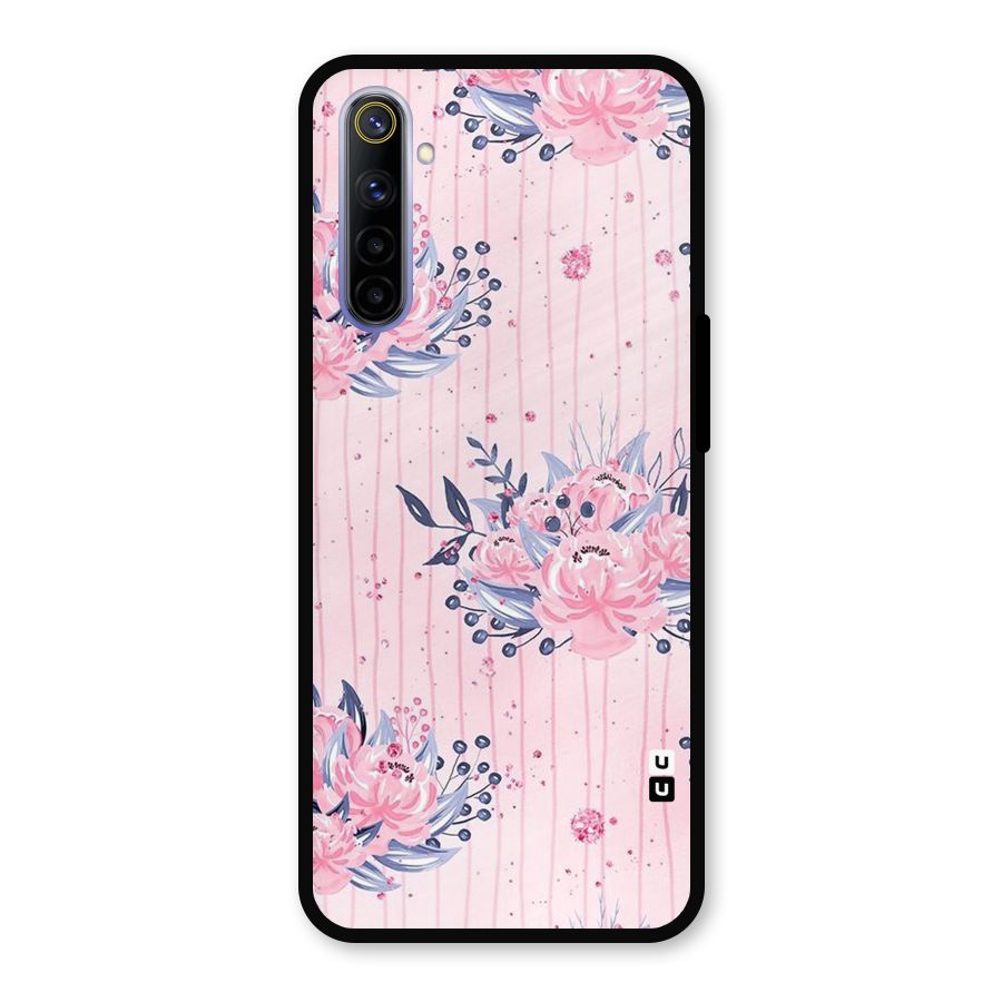 Pink Floral and Stripes Metal Back Case for Realme 6i