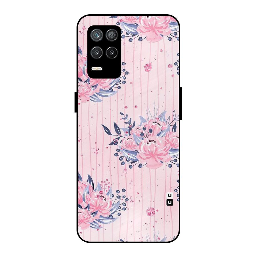 Pink Floral and Stripes Metal Back Case for Realme 8s 5G
