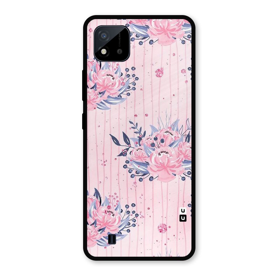 Pink Floral and Stripes Metal Back Case for Realme C11 2021