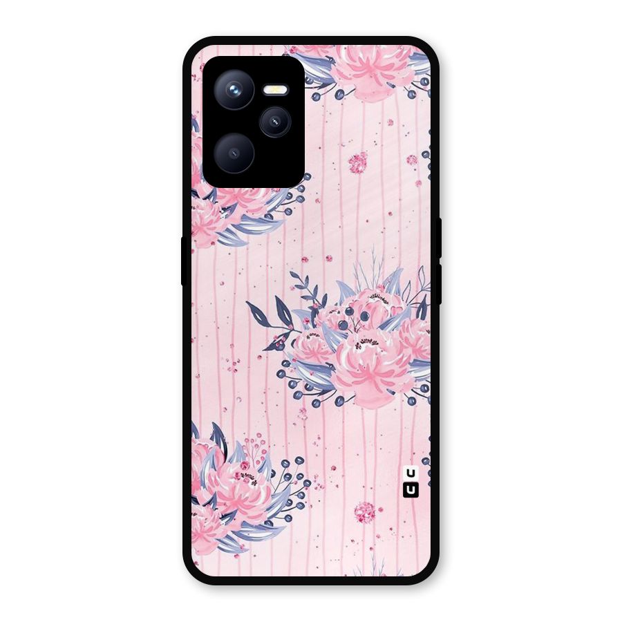 Pink Floral and Stripes Metal Back Case for Realme C35