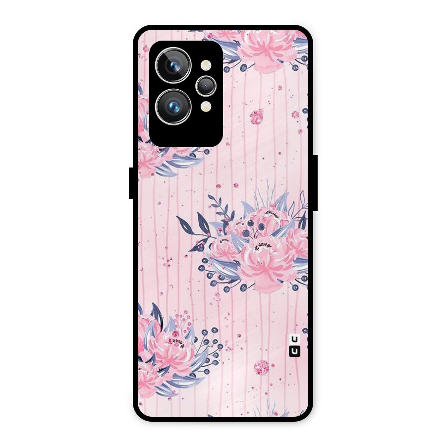 Pink Floral and Stripes Metal Back Case for Realme GT2 Pro