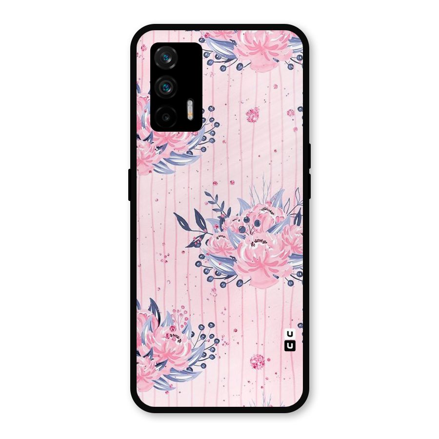 Pink Floral and Stripes Metal Back Case for Realme GT 5G