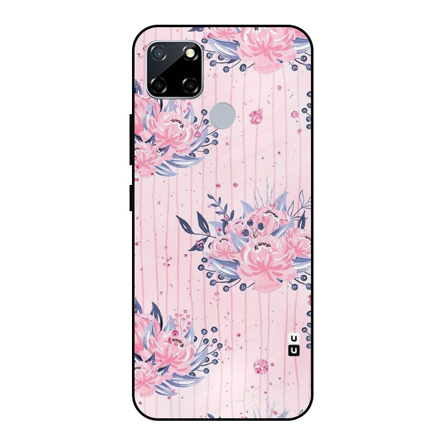 Pink Floral and Stripes Metal Back Case for Realme Narzo 20