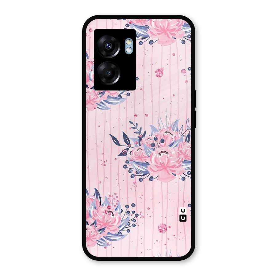 Pink Floral and Stripes Metal Back Case for Realme Narzo 50 5G