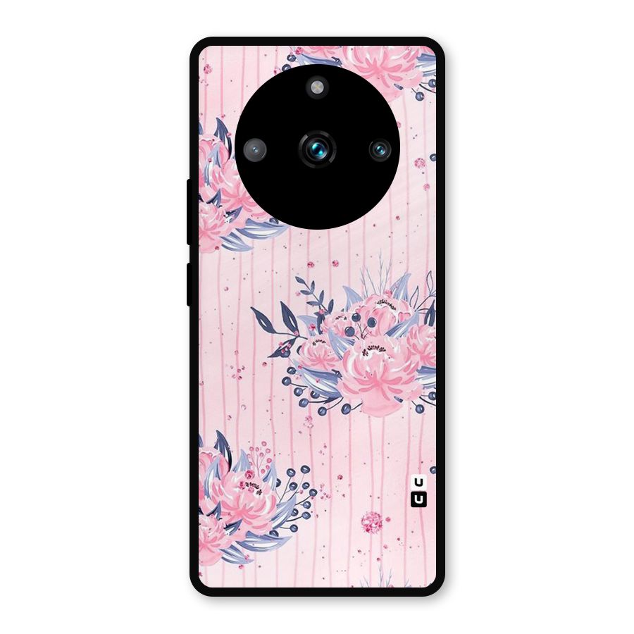 Pink Floral and Stripes Metal Back Case for Realme Narzo 60 Pro
