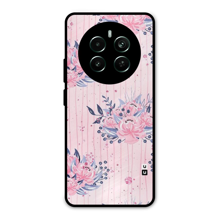 Pink Floral and Stripes Metal Back Case for Realme Narzo 70 Pro