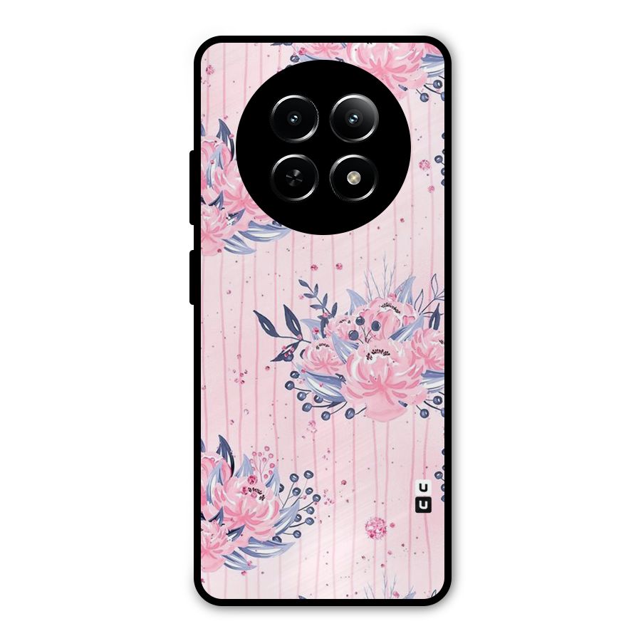Pink Floral and Stripes Metal Back Case for Realme Narzo 70x 5G