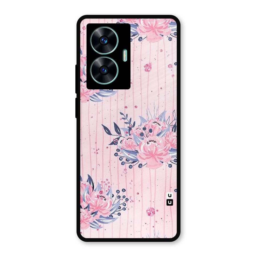 Pink Floral and Stripes Metal Back Case for Realme Narzo N55